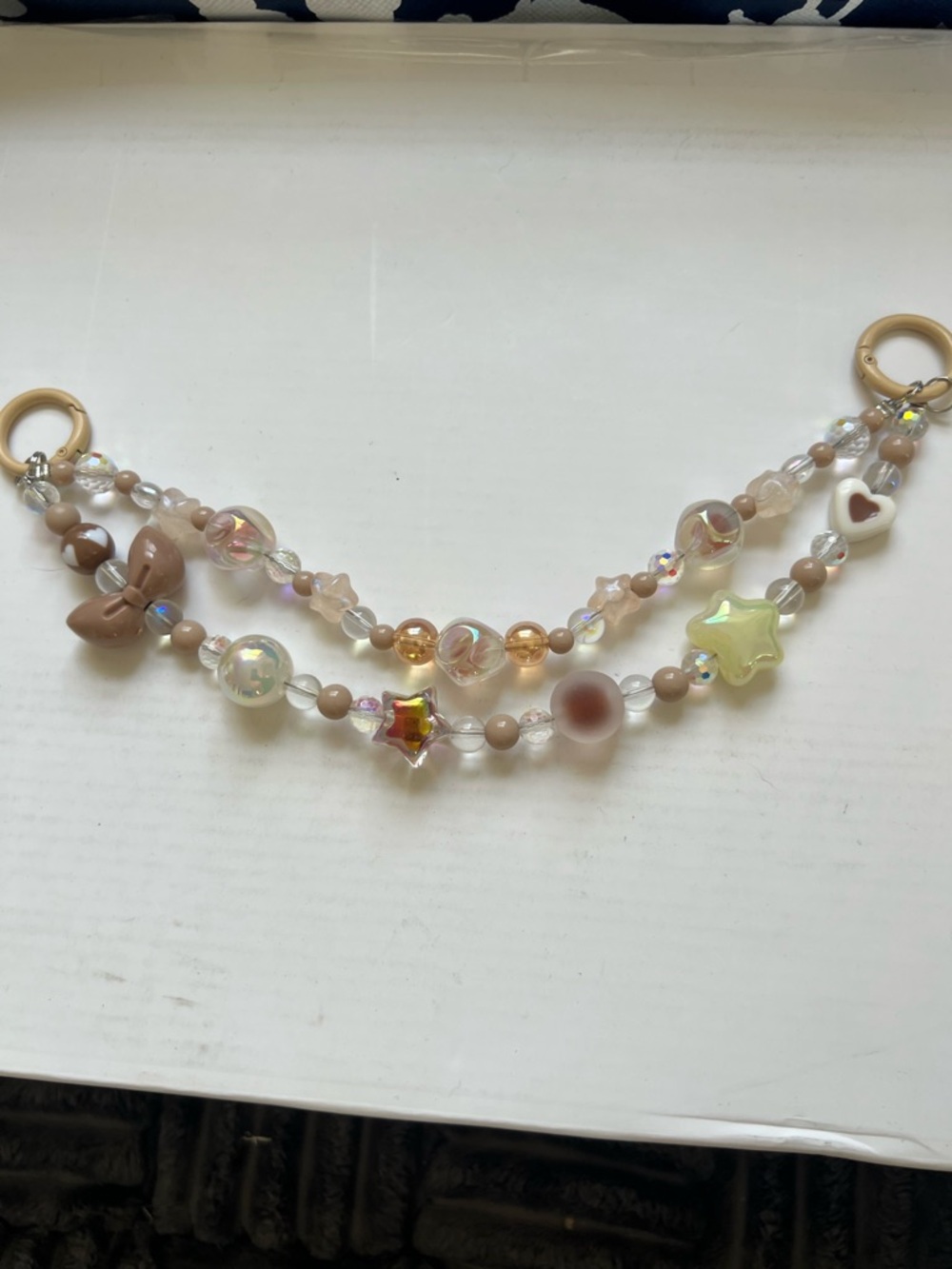 Brown and Clear Stars and Bows Bag Keychain Bag Charms Beads Accessories